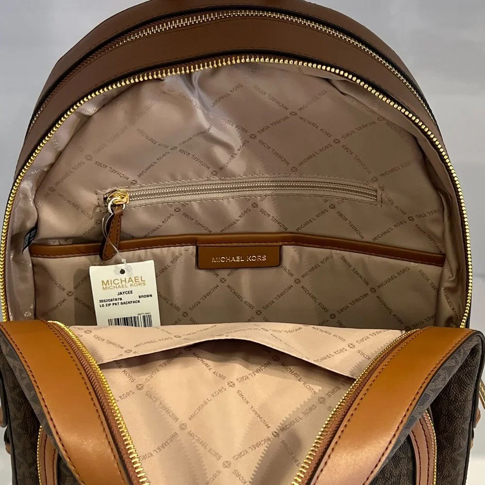 Michael Kors Jaycee Large Zip Pocket Backpack MK Brown - Picture 6 of 7